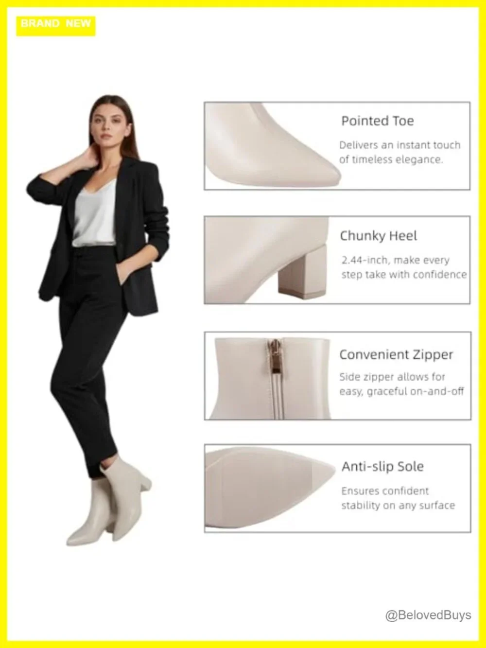 Women's Pointed Toe Chunky Heel Booties PU Leather Ankle Boots Low Heel